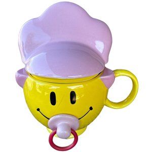 Teleflora Gift Pacifier Baby Emoji Ceramic Mug w/Lid and Handle 7" Tall (READ)